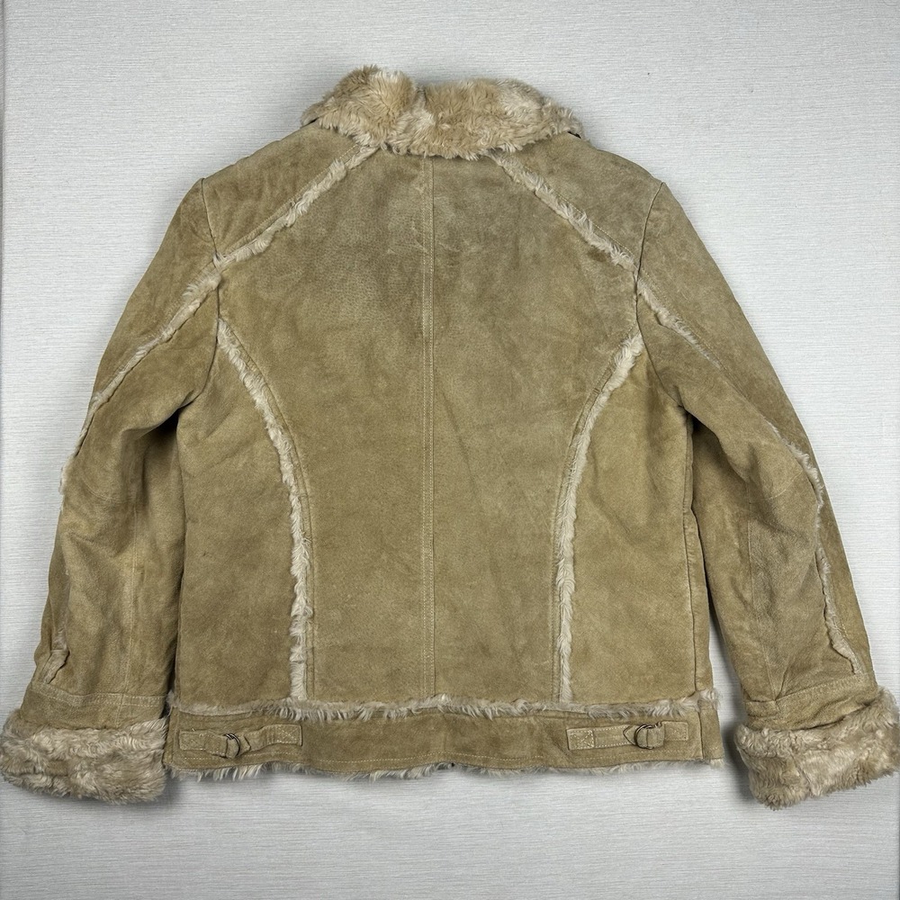Vtg 90s Wilsons Leather MAXIMA Suede Moto Jacket Shearling Women L Beige - Picture 11 of 13